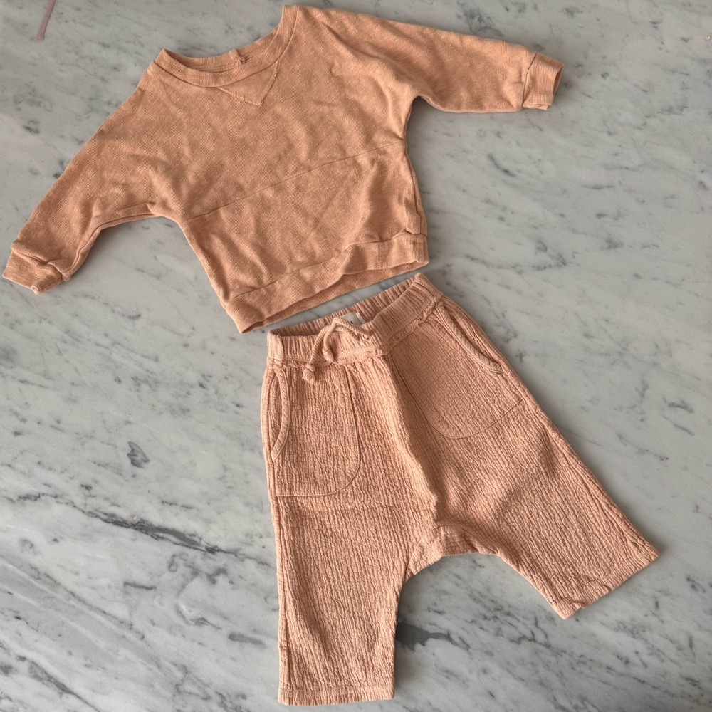 Nico Nico Kids 18-24 Lee Pullover Sweatshirt in Petal Pink w/ Gauze Cropped Pant